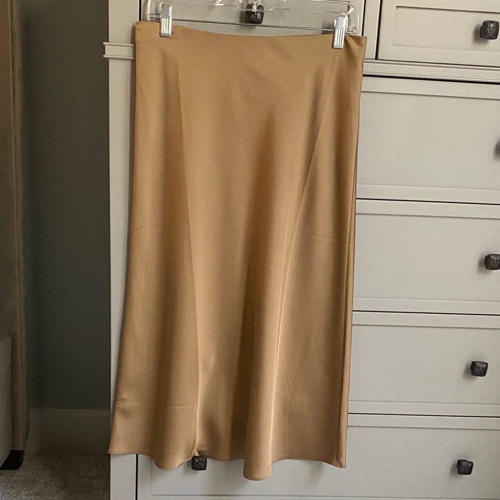 J.Crew NWT gwynethSatin A-Line Midi Skirt in Camel